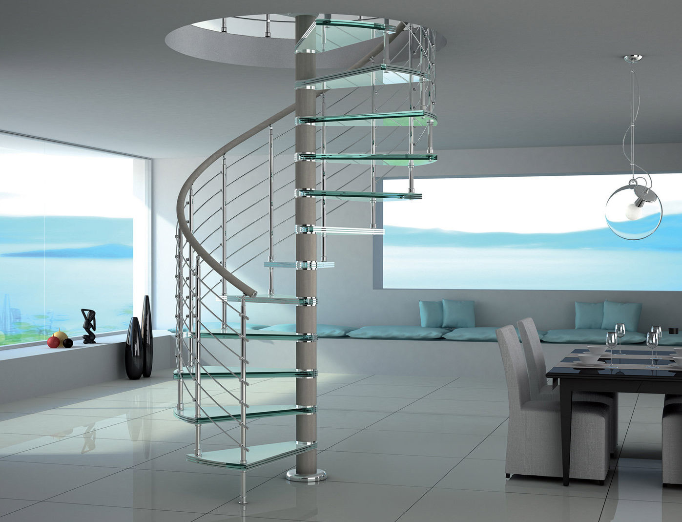 Buy cheap 304 Stainless Steel Spiral Staircase with Glass Railing for Outdoor product