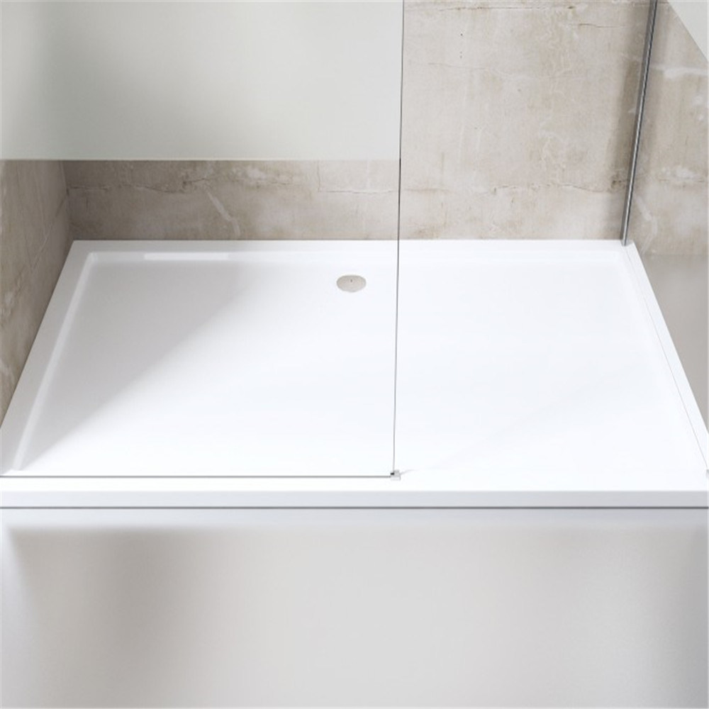 European Portable Acrylic Plastic Base Tray Frameless Walk in Glass Shower Screen with Stainless Steel Support Bar
