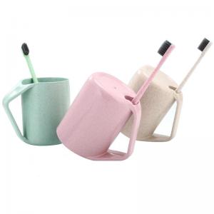 Buy cheap environmental wheat straw  toothbrushing  cup and brush set 10*8cm material is wheat straw with pp product
