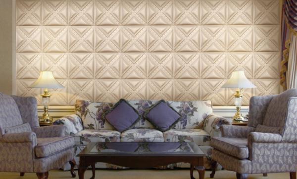 Customized PC Silver 3D Leather Wall Panels Living Room Background