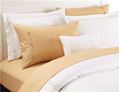 Sateen Stripe Sheets 4pcs Polyester Cotton Bedsheets Bedding Set