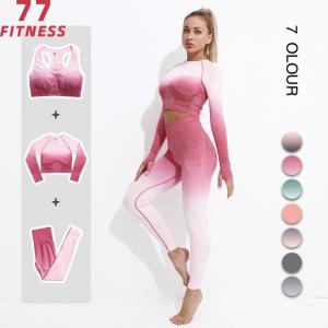 Buy cheap Seamless Workout Gradient Hanging-Dyed Gradient Peach Hips Yoga Pants Long Sleeve Clothes Leggings Sports Bra Suit product