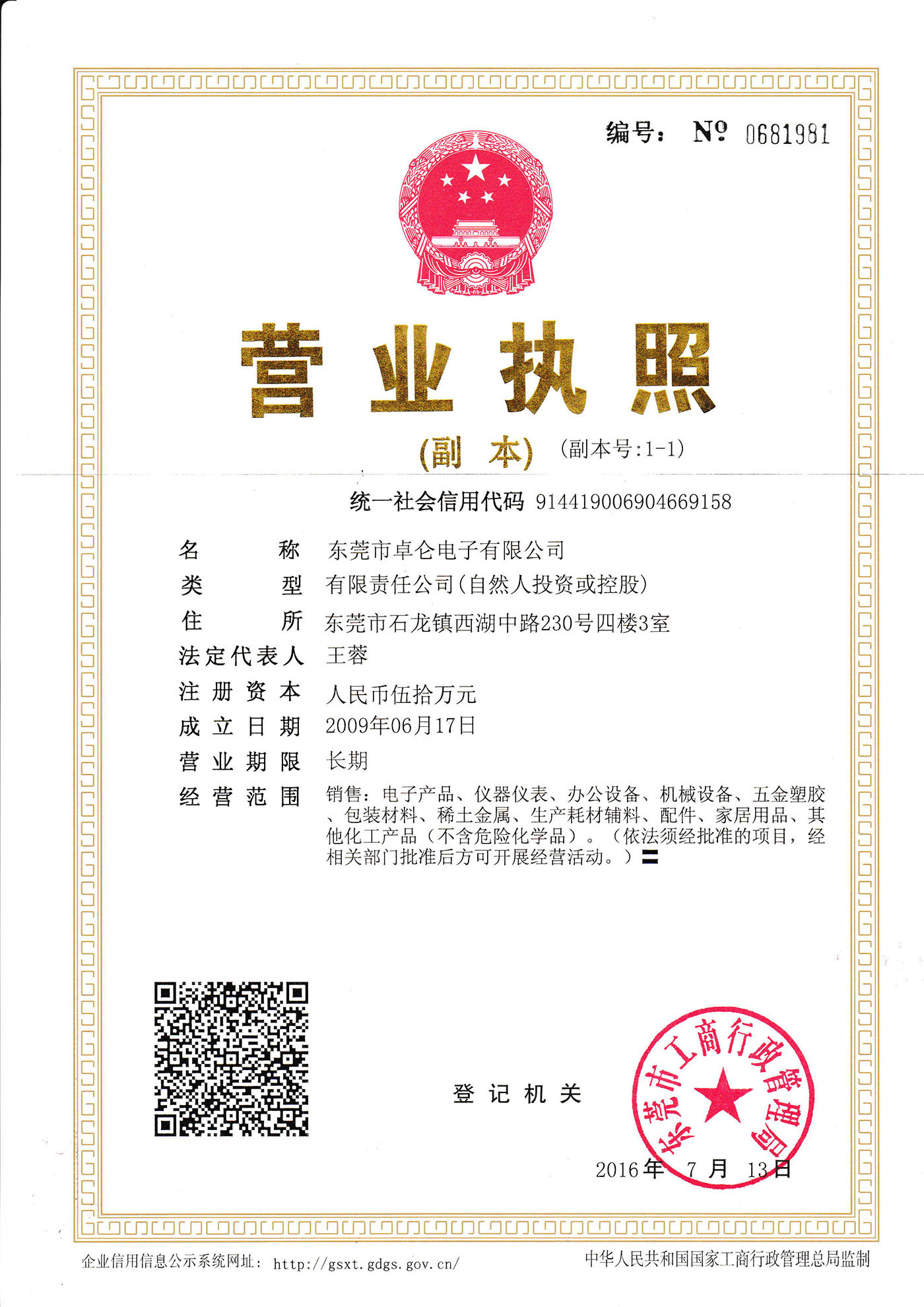 Dongguan ZhuoQi Electronics Co., LTD Certifications