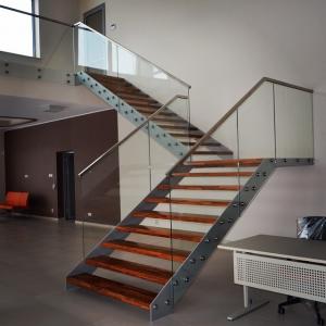Buy cheap Double Beam Straight Staircase Design With Glass Railing and Wood Tread product