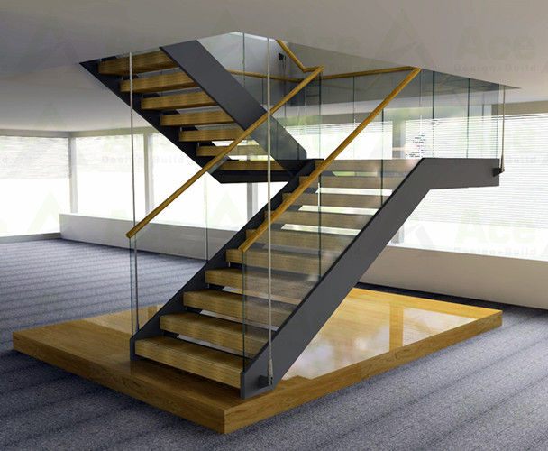 Buy cheap Wooden Straight Staircase Design With Glass Railing for Residence product