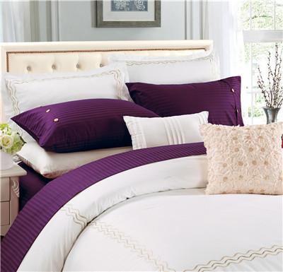 Sateen Stripe Flat Sheet Set 4pcs Polyester Cotton Bedding Set Solid Color
