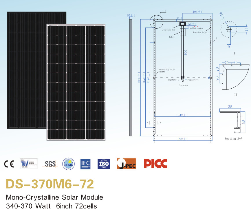 Buy cheap 340W 350W 360W 370W Solar PV Panel Monocrystalline Solar Panel For Solar Farm product