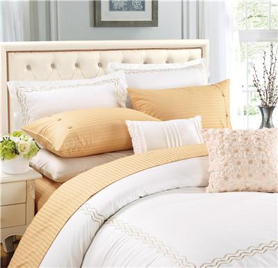 Sateen Stripe Sheets Polyester Cotton Bedsheets 4pcs Bedding Set