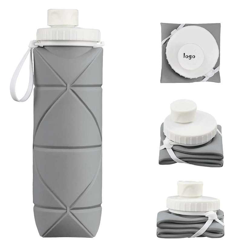 China Custom Logo Print 20 OZ Silicone Collapsible Water Bottle  Foldable Sport Water Bottle on sale