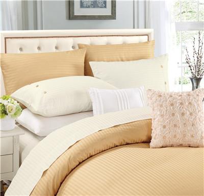 Sateen Stripe Flat Sheet Set 4pcs Polyester Cotton Bedding Set Solid Color