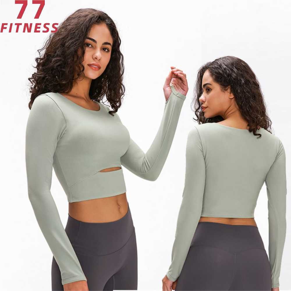 Buy cheap Lululemon Long Sleeve Sport T-Shirt With Breast Pad For Exercise And Half-Cut Slim Outdoor Fitness Yoga Top product