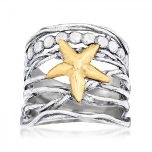 Buy cheap Sterling Silver and 14kt Yellow Gold Multi-Row Starfish Ring product