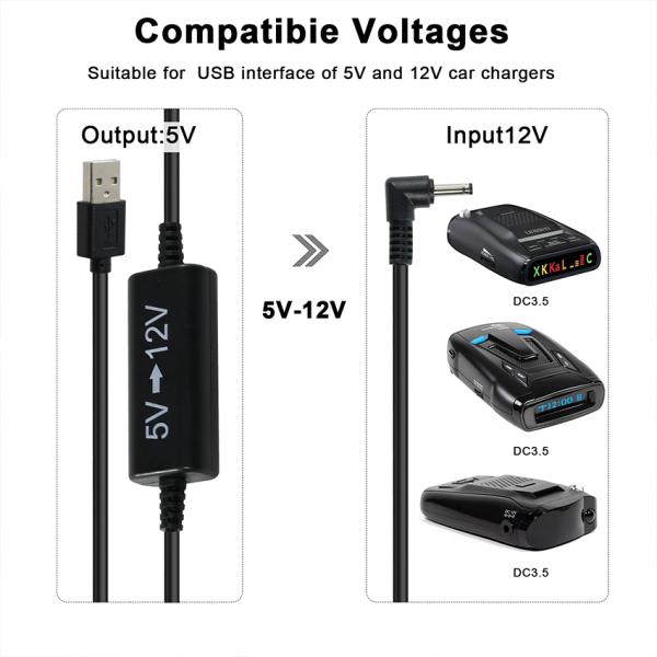 USB to 12V Step-Up Power Cable with Right-Angle DC Plug