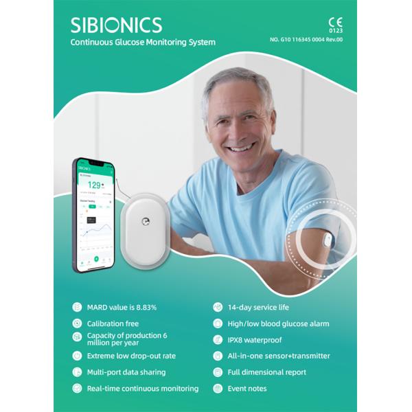 15 Days Continuous Glucose Monitoring CGM Systems Built-In Battery IPX8 Waterproof