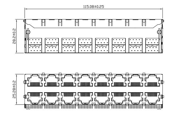 Conn Rj45 Socket 2x8 Ethernet Connector Stacked 16 Ports Shielded 8P8C LPJE100XCNL
