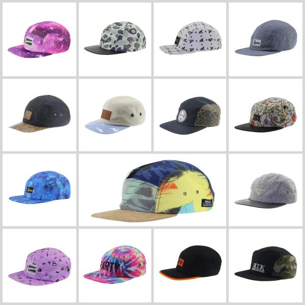 Customized 5 Panel Camp Caps With All Over Sublimation Printing And Woven Patch Logo