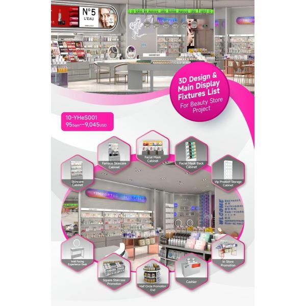 10-YHeS001, Galaxy Series Cosmetic Shop in Hubei featuring 22 Main Fixtures within 95 Sqm and Approx. $9,045 Budget