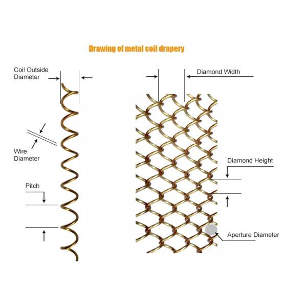 6x6mm Aluminum Chain Link Curtain Gold Architectural Mesh