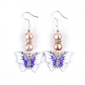 Buy cheap 9MM Purple Baroque Fresh Water Pearl Earrings With Butterfly Charm product