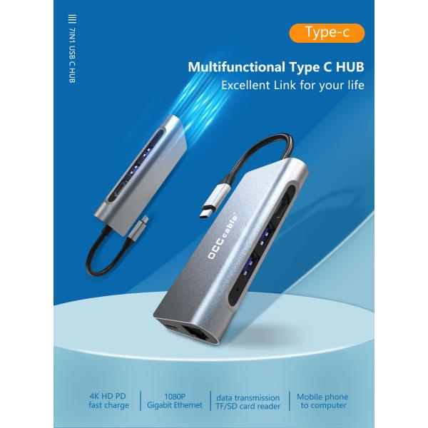 OCC 100W PD 7 In 1 Port Powered USB C Hubs 5Gbps Data Transfer