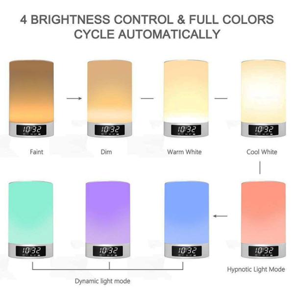 Bedside Bluetooth Speaker Alarm Clock With Gradient Changing Colorful Night Light
