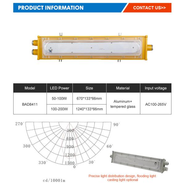 Chemical Industry Hazardous Location Lighting Ip65 Linear Light 50w 100w 150w 200w