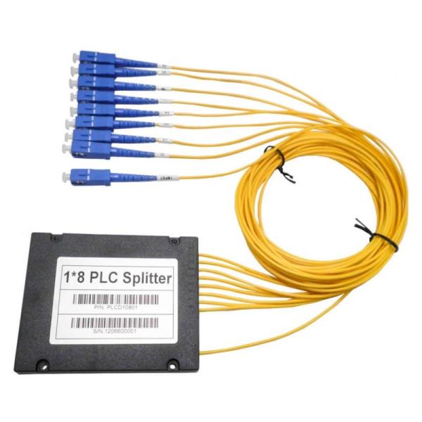 2.0mm G657A Fiber Optical Splitter 1x8 , ABS BOX PLC Splitter With SCUPC Connectors