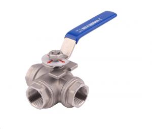 China Stainless Steel 304 3-Way Ball Valve T Mounting Pad Female Type with Vinyl Locking Handle on sale