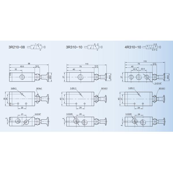 3 / 2 Way Pneumatic Manual Valve 3R Single Head Hand Operated Air Control Valves