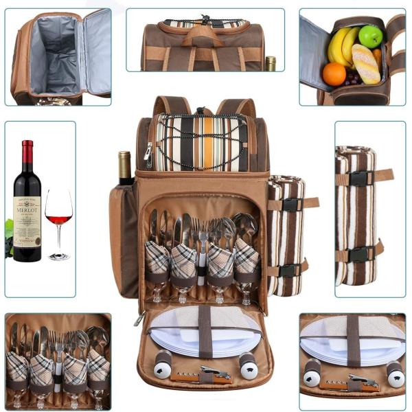 Hap Tim Picnic Backpack Cooler for 4 Person with Insulated Leakproof Cooler Bag, Wine Holder, Fleece Blanket,