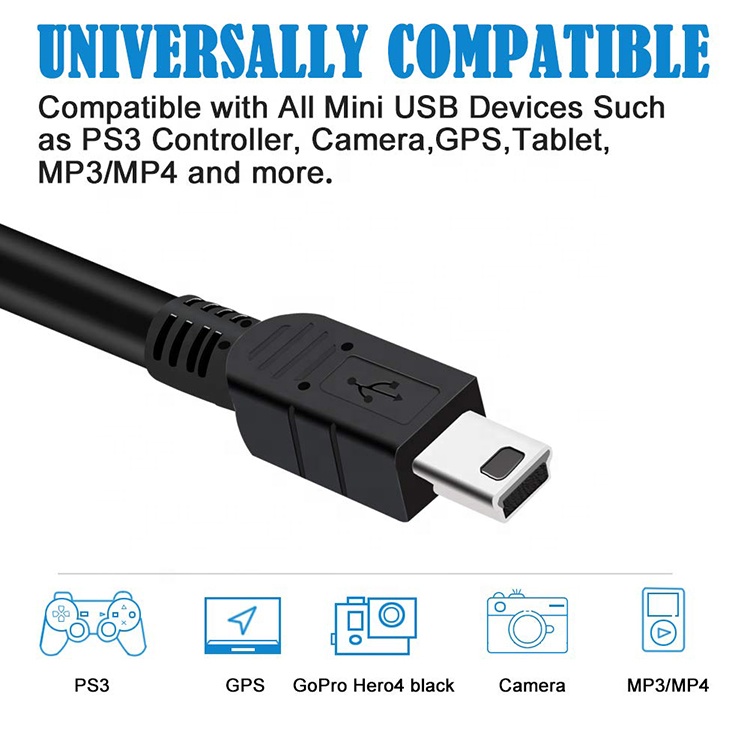 Custom OEM 1m 2m Data Charging USB to Mini B USB Cable