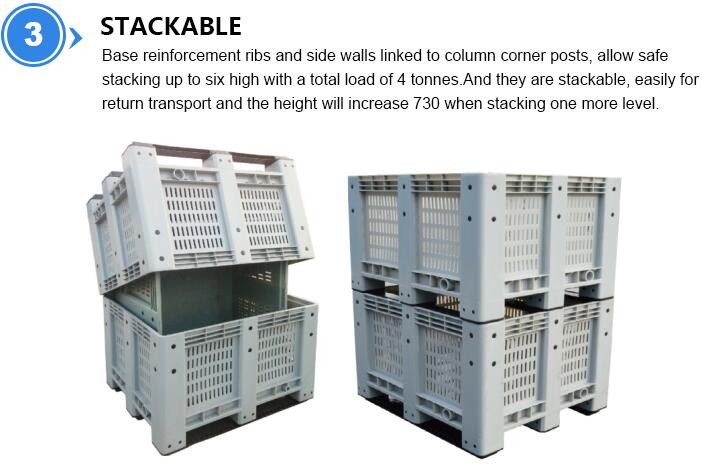 Standard sizes HDPE large collapsible plastic pallet box, Heavy duty industry storage use collapsible plastic mega bin