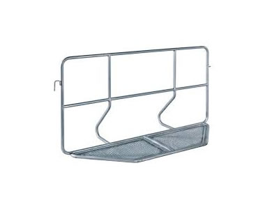 A cross tube police barrier with a trapezoidal base stands on white background.