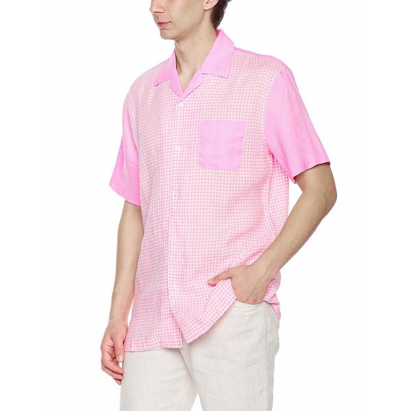 100% Linen Camp Collar Business Mens Casual Short Sleeve Shirts Contrast Check Pattern