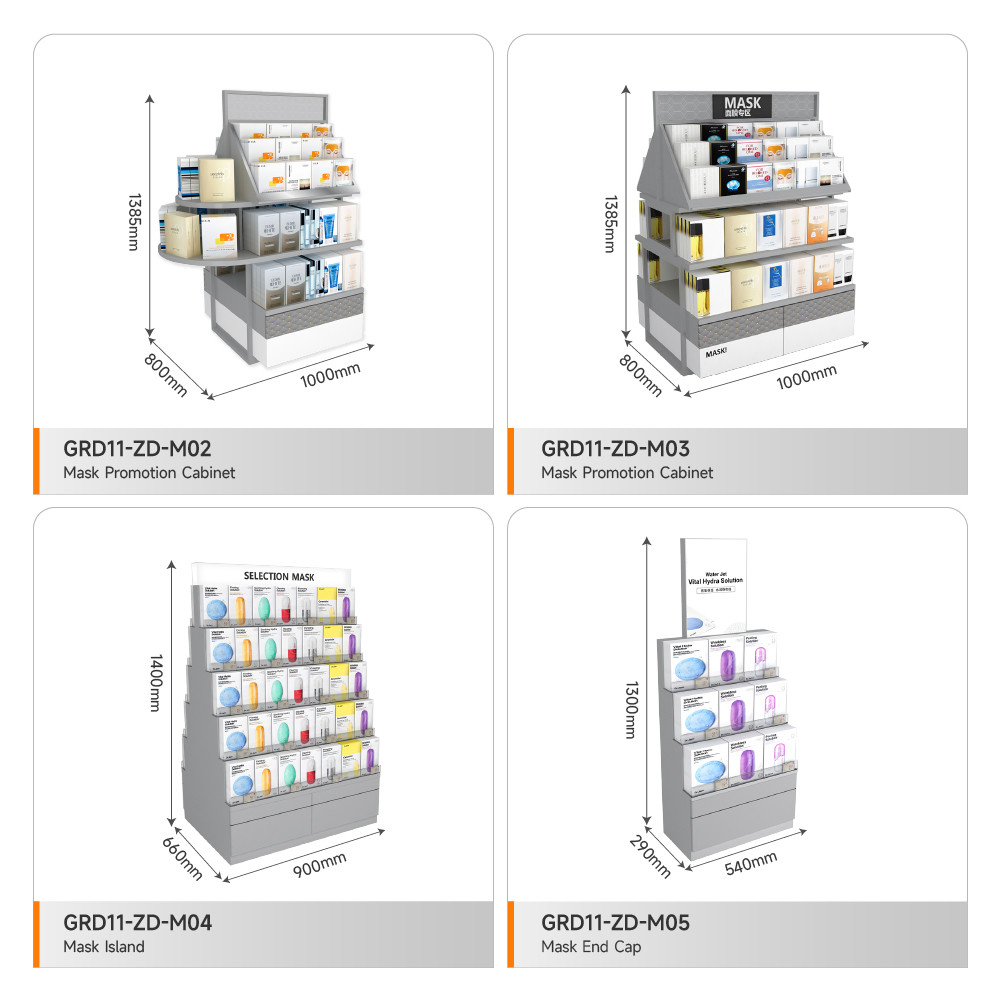 Retail Display Stand Grey Wooden Island Cabinet For Compact Store Stand And Fashion-Forward Shop Display Furniture