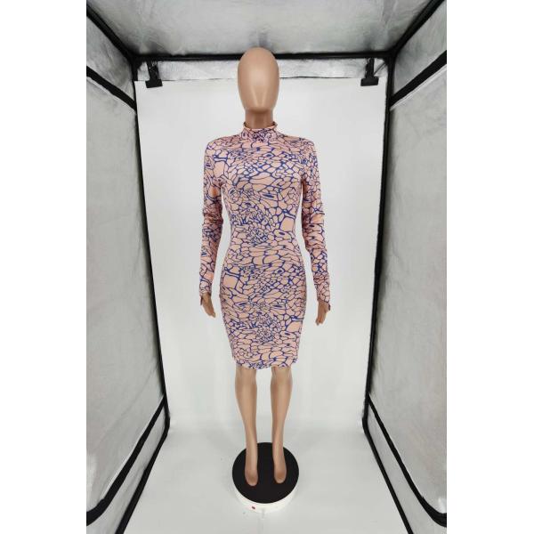 Sexy Tight Buttock With Long Sleeves High Collar Printed Super Short Dress
