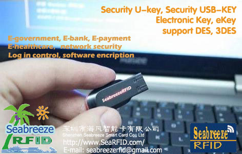 E-KEY token, Security U-key, Security USB-KEY, Electronic Key, eKey, support DES, 3DES algorithms