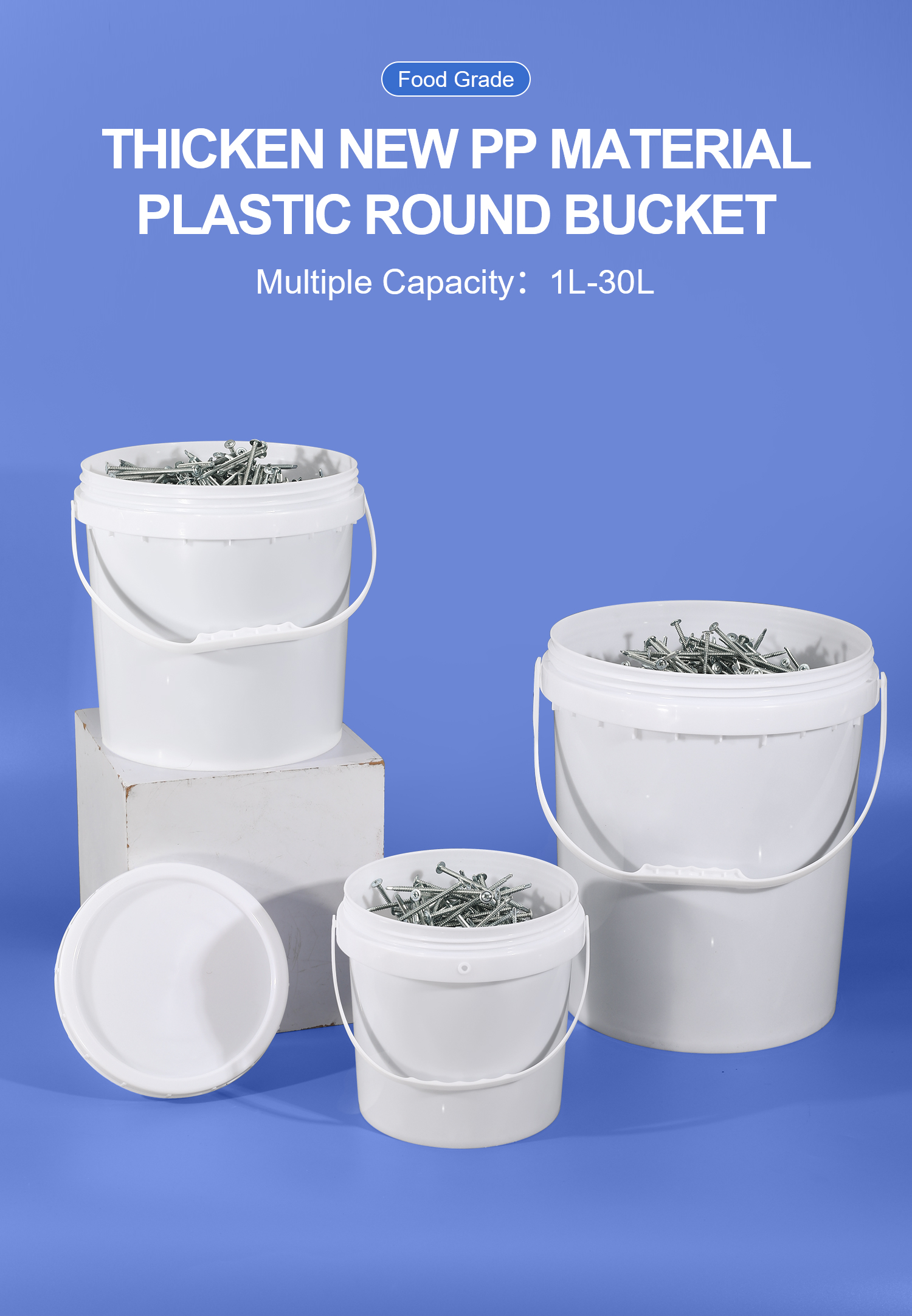 1L-50L Food Grade PP Round Pail Thickened Plastic Paint Bucket for Drums Pails Barrels
