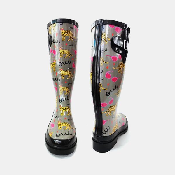 BSCI Cheetah Slip Resistant Waterproof Rubber Rain Boots For Womens