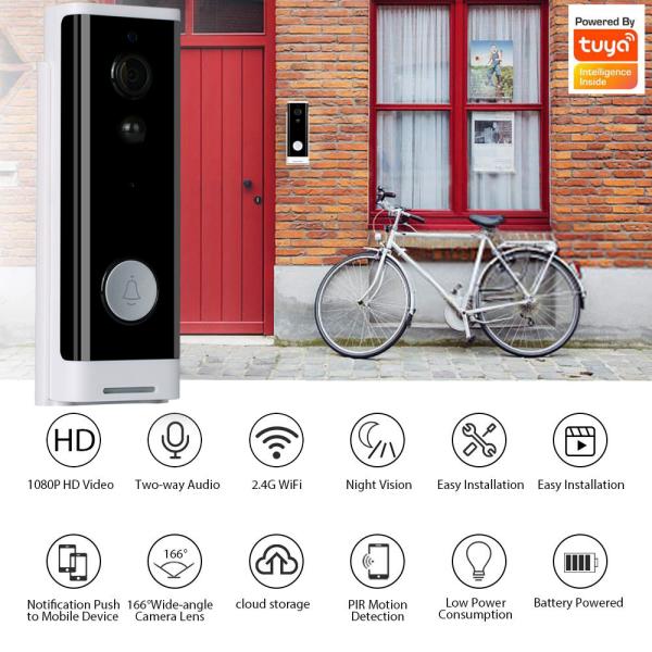 App Control IP65 Smart Video Doorbell PIR Wake Up Tuya Door Viewer