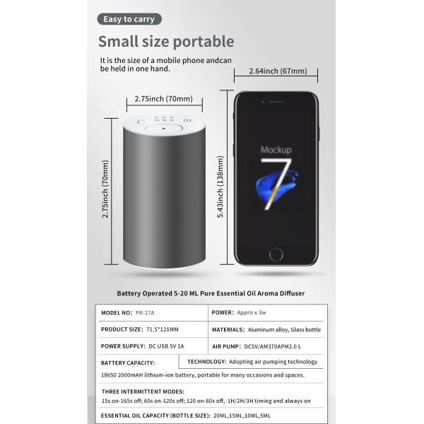 20ml Pure Essential Oil Waterless Nebulizing Diffuser