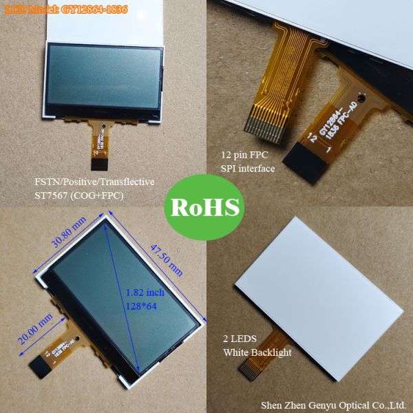 Square Round Programmable Monochrome STN/FSTN 12864 128*64 128X64 Graphic LCD Display with Customizable Backlight Color