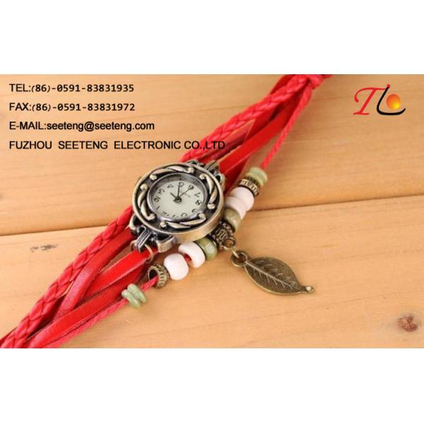 Rose golden case simple style wrist watch with mature color PU leather strap for office ladies