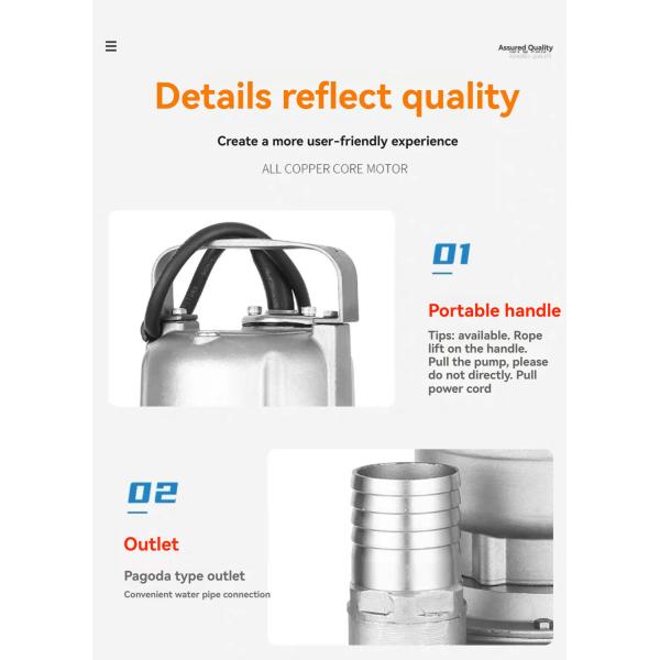 WQP Series High Lift High Flow Stainless Steel Submersible Sewage Pump Clean Water