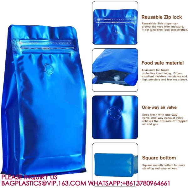 Sealable Coffee Bags Valve Barrier Flat Bottom Standing Coffee Beans Storage Bags pack