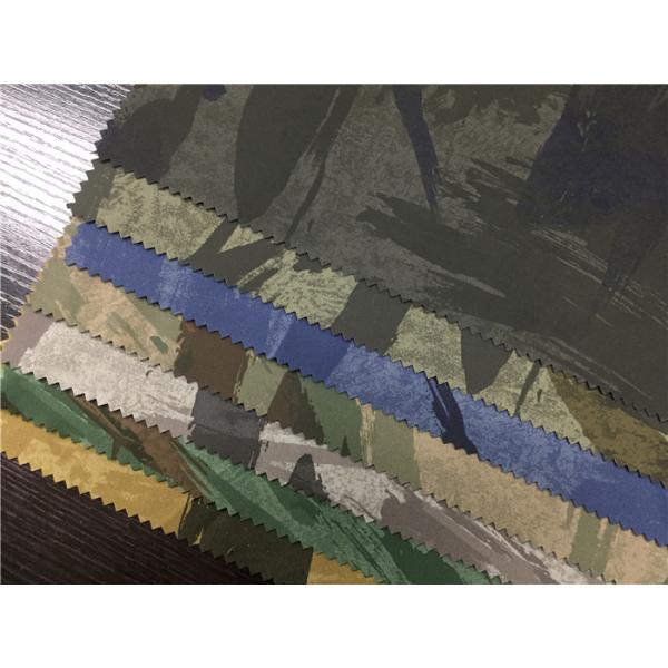 Thin Viscose Backing Pu Synthetic Leather Printed Camo Design For Jacket / Pants