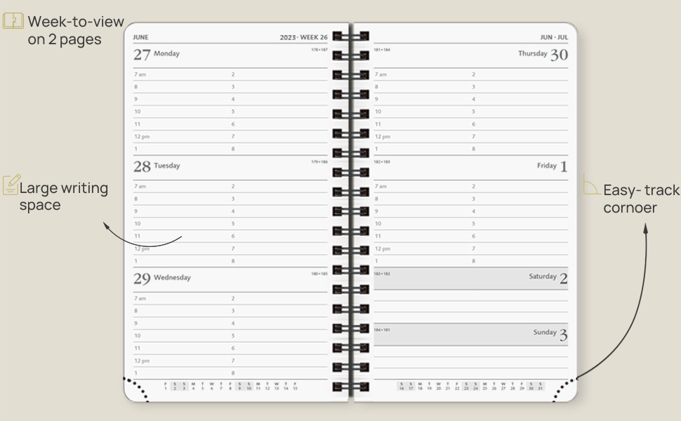 OEM Small Size 6.75x4.25in Daily Weekly Planner 2023 2024 Diary Wire O Binding