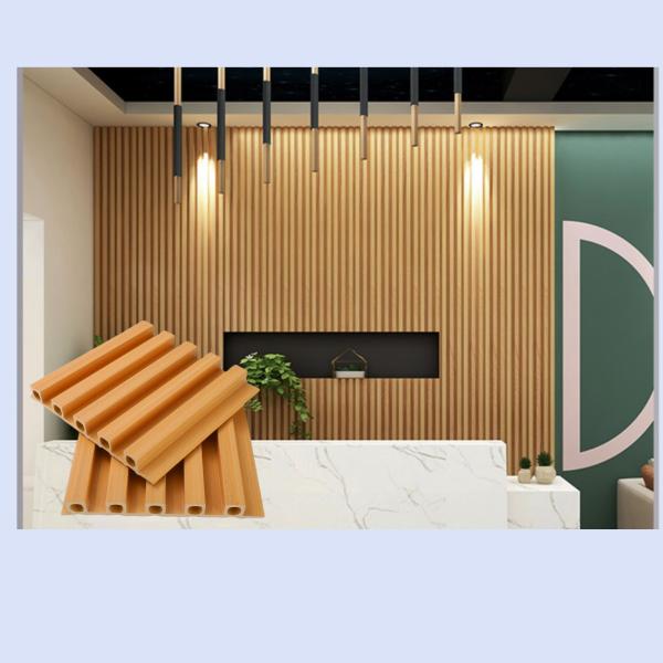 Indoor Fluted Wall Panel with Slat Interiored Nano PVC Wood Effect Mall Damask Pattern