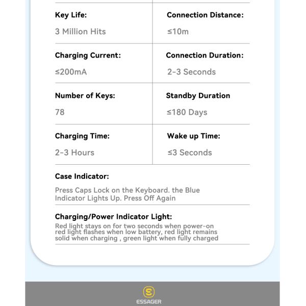 ESSAGER Bluetooth Wireless Magnetic Tablet Keyboard Case For Ipad 10 ES-JP03