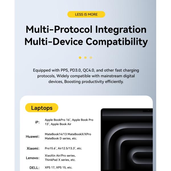 ESSAGER G652CU Series 65W Built-In USB-C Cable GaN USB-C Charger with PPS Function and 100-240V/1.5A Input